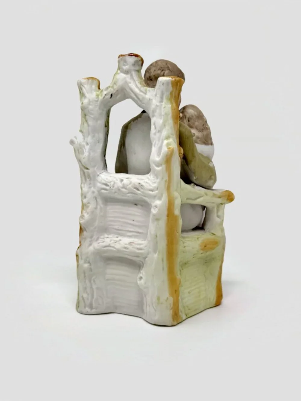 Vintage Bisque Porcelain Figurine - Father holding Daughter on Wooden Chair